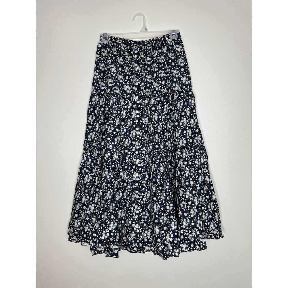 Marc Jacobs The Prairie Skirt Black Floral Daisies Cotton Tiered Midi size 2